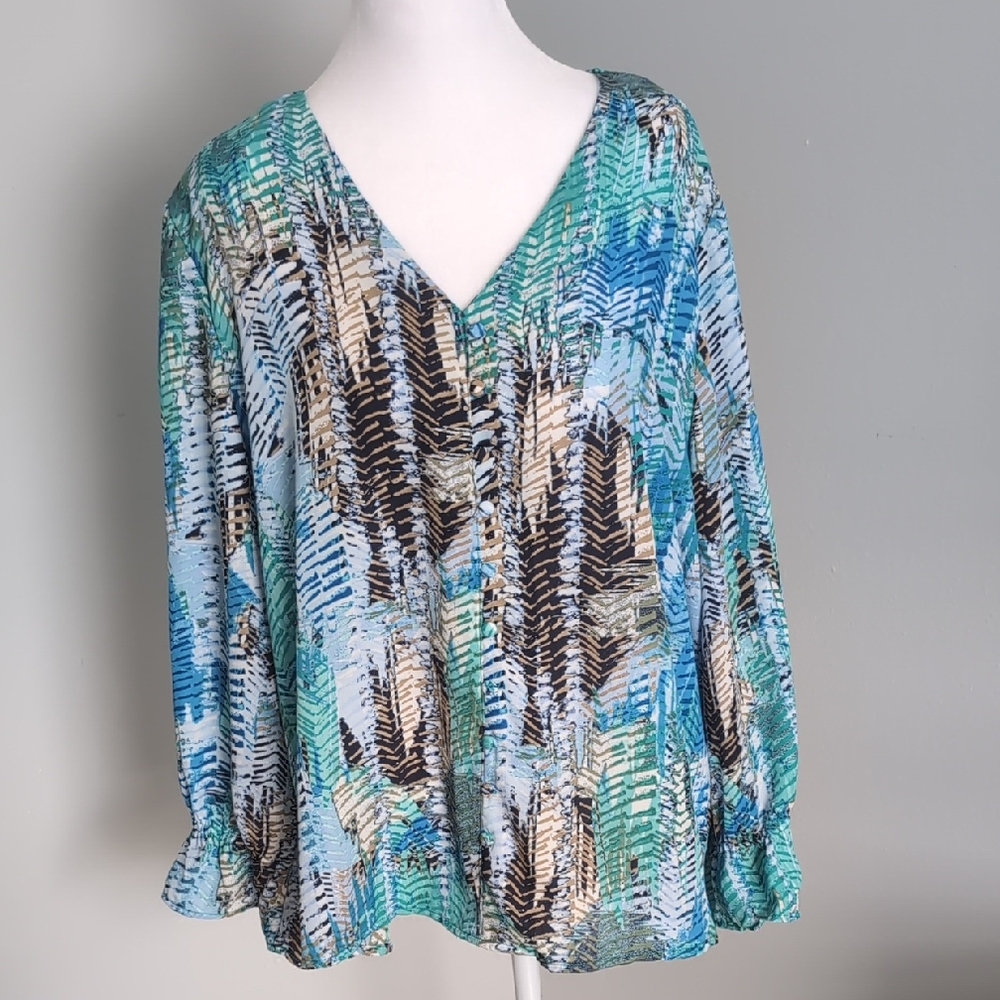 Hope & Harlow Blue & Teal V-Neck Blouse XL